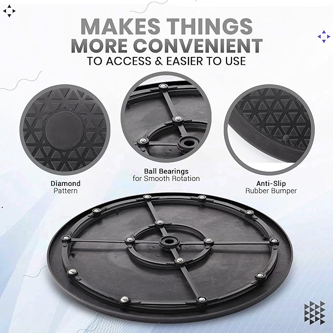 10 Inch Lazy Susan Turntable Organizer, Non Skid Large Lazy Susan Turntable for Cabinet, Computer or Laptop, Plastic Turn Table, Black, 1 PC - by RamPro