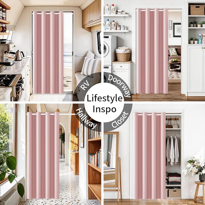 Vatge Door Curtains for Doorways Privacy, Magnetic Doorway Curtains with Rod, Temporary Door and Room Dividers for Bedroom/Hallway/Nursery, 1 Panel, W42 x L80, Pink