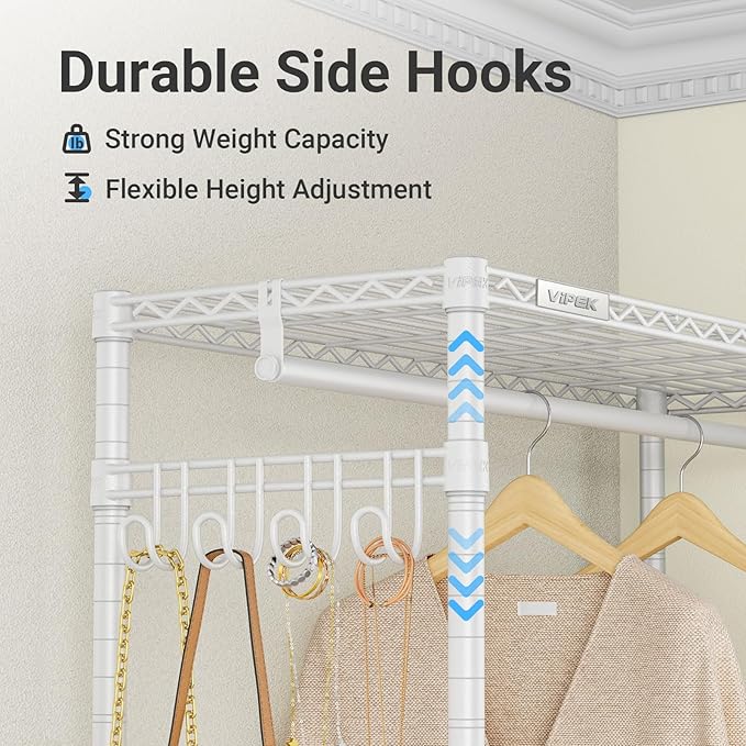 VIPEK R3C Portable Closet with Cover - Heavy Duty Freestanding Clothes Rack with Wheels & Hanging Rod & Side Hooks, 35.4" L x 15.7" W x 72.4" H, White Rack with Grey Upgraded Polyester Cover