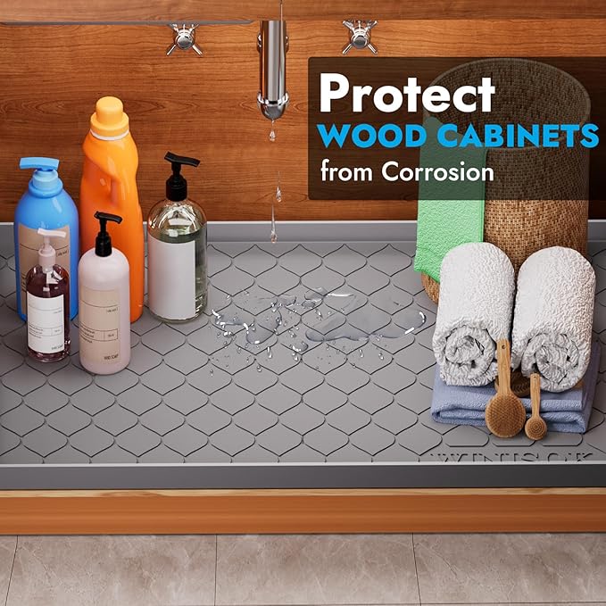 Winisok Silicone Under Sink Mat 34" x 19", kitchen Essentials and Gadgets, Shelf liner and Cabinet Protector, Home Organizers and Storage, Waterproof Bathroom Tray