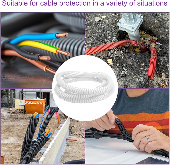 DMiotech 20ft Wire Loom Split Tubing 2 Inch(50.8mm) ID, Cord Protectors from Pet Flexible Conduit Cable Management for Office Home Garden, White