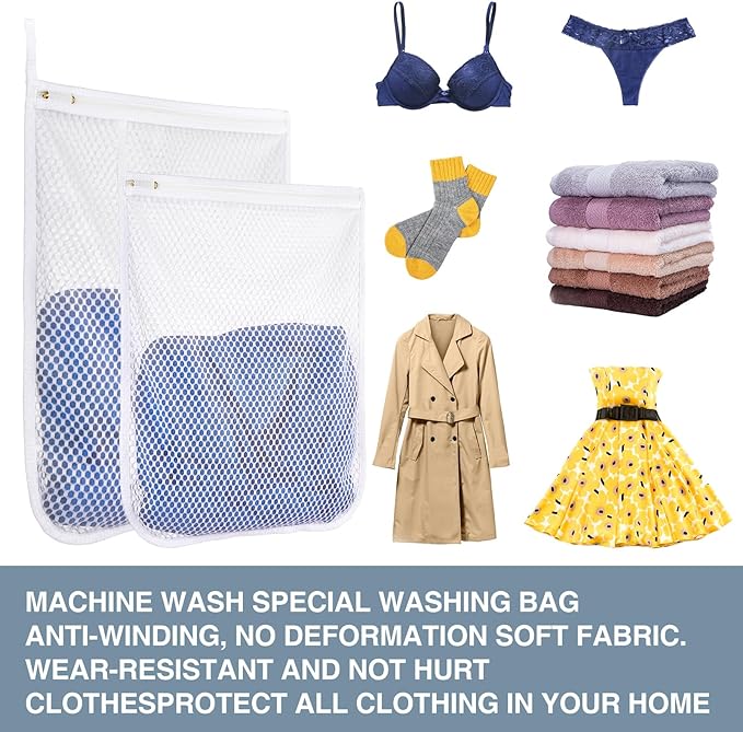 Honeycomb Mesh Laundry Bags 4 Pack (2L+2M), Durable Washing Bags with Auto-Lock Zippers, Heavy Duty Mesh Wash Bags for Delicates, Lingerie, Bra, Sock, Travel Storage Organizer