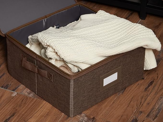 Covermates Keepsakes Zip-Top Storage Box Set, 3 Pack Heavy Duty Polyester Organizer Bins, Stackable Design, ID Window, Reinforced Handles, Closet Home Storage, Brown Heather