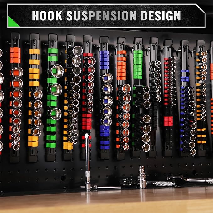 22-Piece Socket Organizer & Magnetic Wrench Organizer Set, 1/4", 3/8", 1/2" Drive Socket Holder, Total 64 Slots Metric & SAE Magnetic Wrench Holder (Socket, Wrenches not Included)