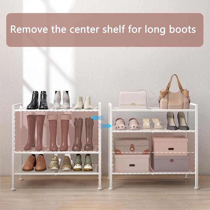 4-Tier Shoe Rack,Metal White Shoe Storage | Organizer Shelf for Closet,Entryway,Hallway,Dorm (White, 4 Tier)