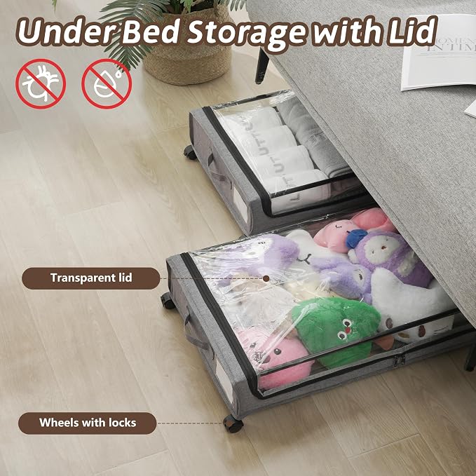 FOUCSSOMEI UnderBed Storage Containers, UnderBed Shoe Storage with Wheels, Under Bed Drawers for Clothes Book Blankets, Dorm Bedroom Organizer