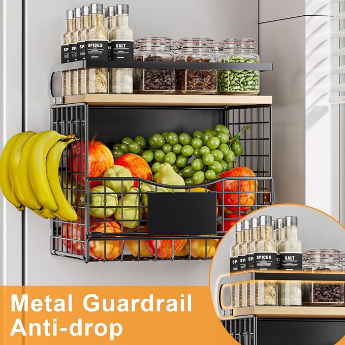 Magneitc Shelf for Fridge,Fruit Vegetable Potato & Onion Organizers Storage Basket Bins,Magnetic Spice Rack for Refrigerator & Kitchen Countertop,Pantry and Cabinet