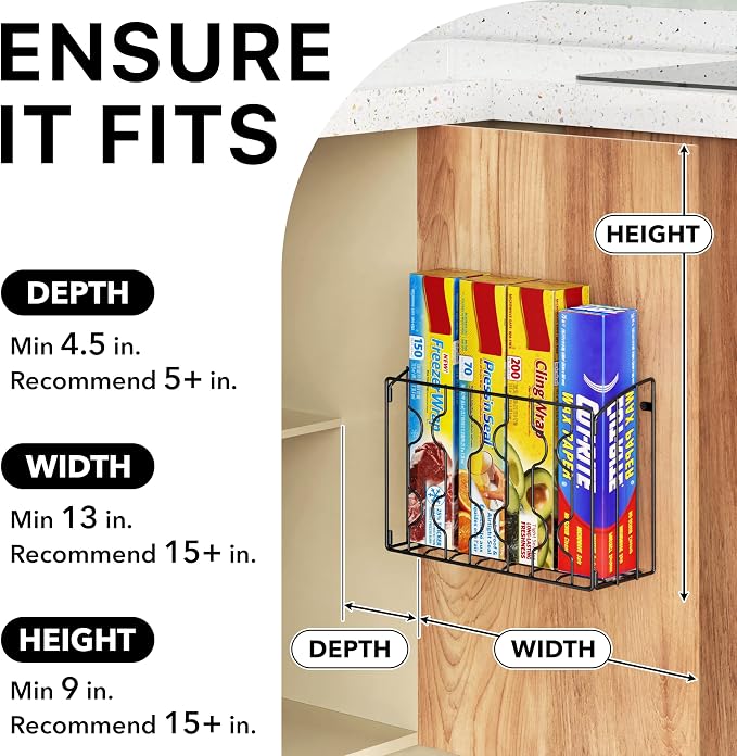 Simple Houseware Wall Door Mount Kitchen Wrap Organizer Rack, Black