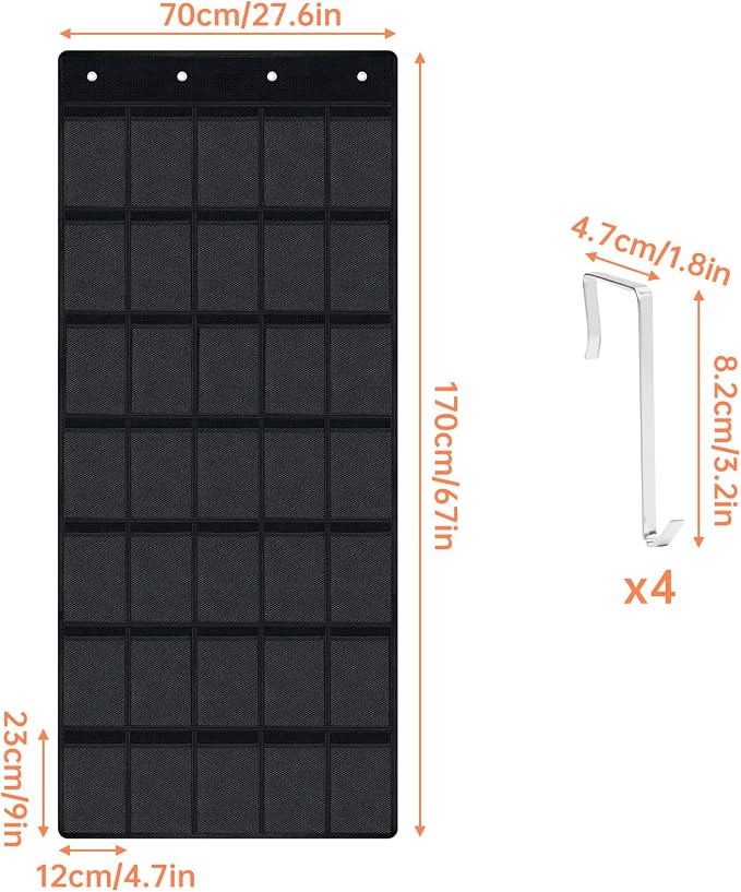 NiHome 35 Pockets Door Hanging Cup Organizer Fit for Stanley Tumbler, Black | Large Capacity Over the Door Water Bottle Organizer in Kitchen, Pantry, Classroom, Elastic Mesh Secure Storage Cup Holder