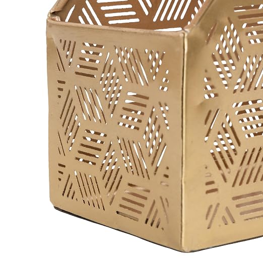 Deco 79 Metal Geometric Single Slot Magazine Holder with Laser Carved Design, 5" x 10" x 12", Gold