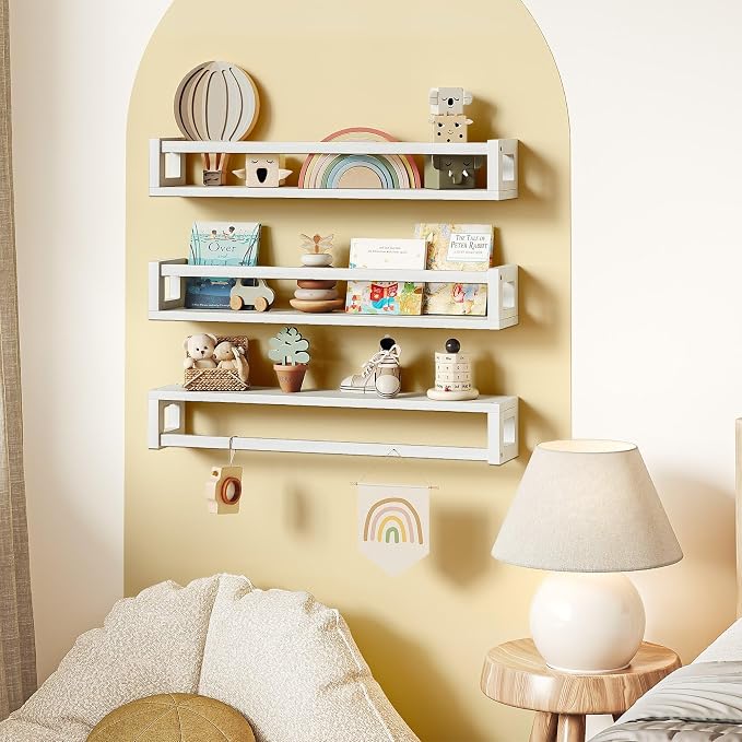 TidyCorner Upgraded Thick Floating Shelves, 24 Inch Solid Wood Bookshelf for Wall, Floating Book Shelves Use as Wall Shelves for Bedroom, Living Room, Kitchen, Books, Spice Rack & Decor - White