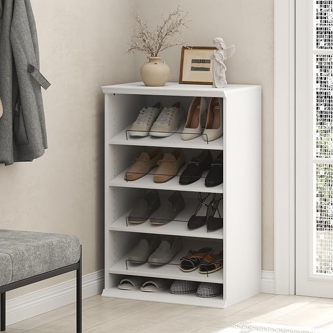 Furinno FANO Shoe Rack, 4-Tier Shoe Organizer, Closet Shoe Shelf with Angled, Adjustable Shelves, Stackable Shoe Storage, 15.9 x 23.6 x 36.2 for Wardrobe, Bedroom, Living Room, White