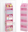 Lifewit Baby Over the Door Hanging Organiser, Hanging Shelves with Transparent Pockets for Stuffed Toys for Children's Room, Baby Items in the Pantry, Bedroom, Wardrobe, (Pink, 5 Tier)