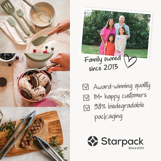 StarPack Freeze The Day Homemade Ice Cream Containers (2-Pack, 1 Quart) - Airtight Silicone Lids, BPA-Free Reusable Freezer Tubs with Dry Erase Pen and Labels - Stackable, Red and White