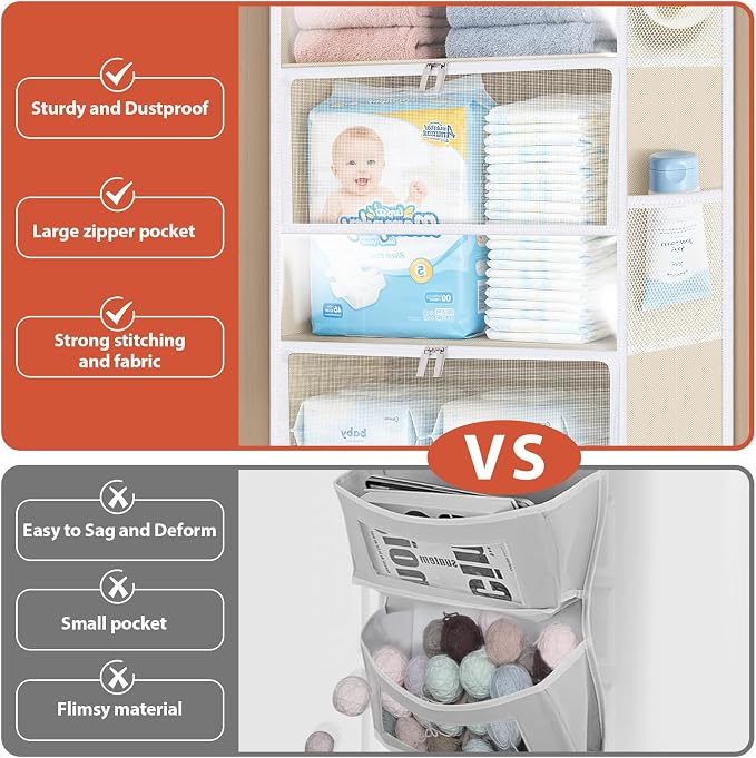 Univivi Over the Door Organizer for Baby Essential, 5-shelf, Light Beige | Fabric Baby Door Storage, Large Compartments and Mesh Side Pockets, Storage for Baby Nursery, Laundry, Bedroom and Bathroom