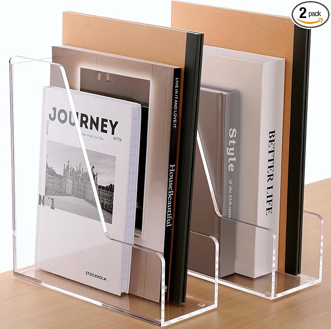 SANRUI Acrylic Magazine File Holders, Classroom Organization and Storage, Clear Bookend File Sorter, Desktop File Organizer 2-Pack