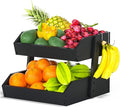 Gmtsl Bamboo Fruit Basket for Kitchen, Fruit Holder for Kitchen Countertop | 2 Tier Fruit bowl for Kitchen Counter, Fruit Stand, Vegetable Basket Storage, Produce Organizer, Bread Snack Display(BLACK)
