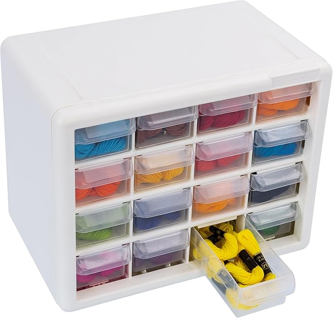 Akro-Mils 16-Drawer Plastic Drawer Storage Cabinet for Garage Organization, Beads, Makeup Organizer, Building Bricks Storage, Teacher Toolbox, 10-1/2" W x 6-1/2" D x 8-1/2" H, 10116 White