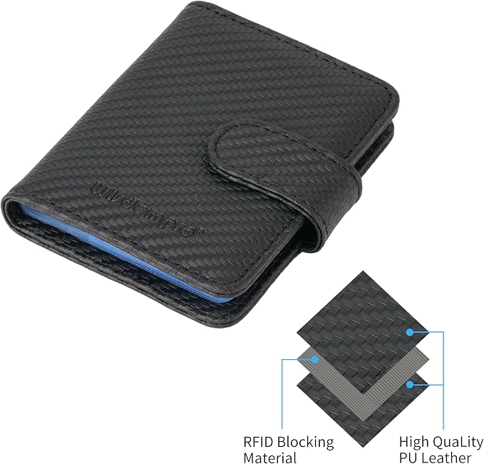 Wisdompro Slim Leather Credit Card Holder, Vertical Microfiber Black | RFID Blocking Wallet Debit Card Protector, Organizer Case, Card Case, 20 Card & 7 Memory Card Slots, with Magnetic Closure