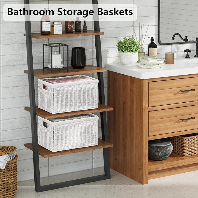 Vagusicc 2 Packs Large Wicker Storage Basket, Closet Storage Baskets Bins for Shelves, Decorative Collapsible Baskets for Organizing Clothes Toy Nursery Bathroom Organizers and Storage, White