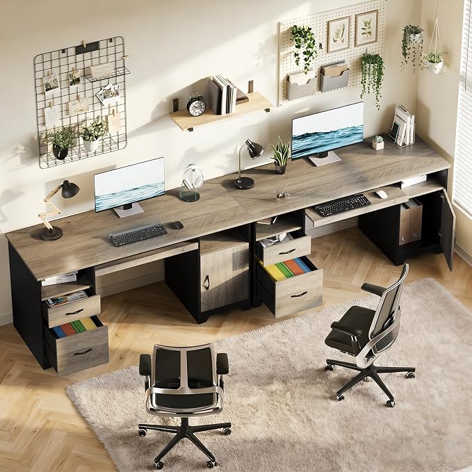 59" Executive Desk with 2 Drawers, File Cabinet & Keyboard Tray, Gray | 59 Inch Executive Desk With 2 Drawers & File Cabinet. Industrial Wood Workspace Keeps Your Home Office Organized