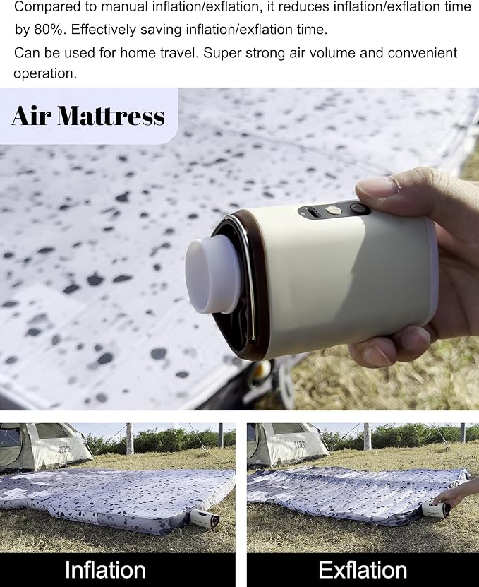 Portable Air Pump with 2500mAh Battery USB Rechargeable Lightweight Electric Mini Air Pump Inflate Deflate for Pool Floats Vacuum Storage Bags Air Mattress Swimming Ring Sleeping Pads – Khaki | USB Rechargeable, Lightweight, Electric, Mini, for Pool, F...