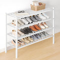 Smiry Bamboo Shoe Rack for Closet, 4 Tier Long Wooden Shoe Organizer, Stackable Wood Shoe Storage Shelf for Entryway, 14 Vertical Slats, 2+2 Stack Heavy-Duty Legs, 33.86"x11.02"x25.98", White