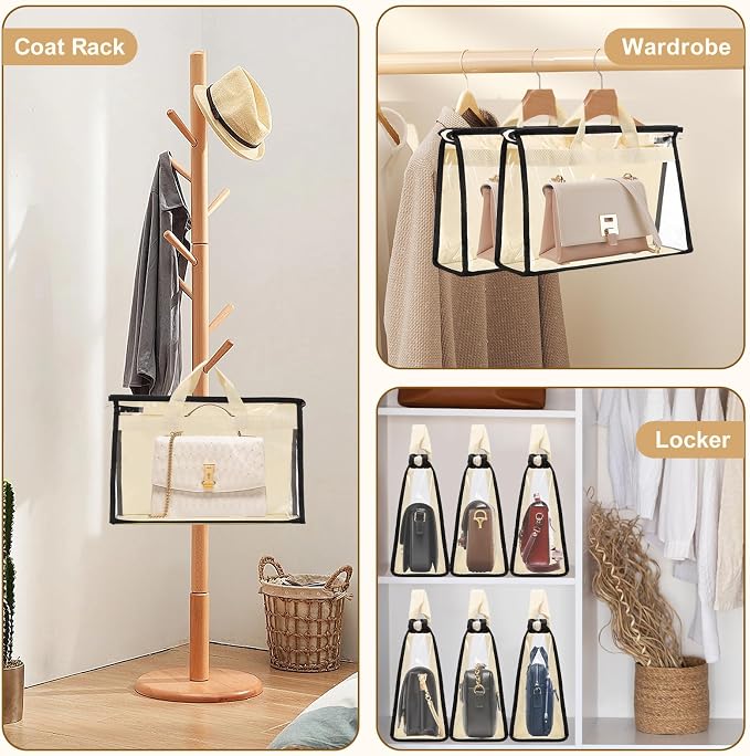 Dust Bags for Handbags,6 Pack Clear Handbag Storage Organizer,Purse Storage Bag with Zipper and Handle,Handbag Dust Bags for Closet Hanging Storage (6pcs L)