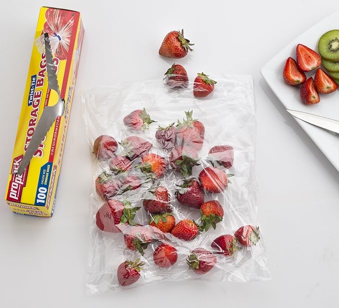 Disposable Plastic Storage Bags with Original Twist Tie, 1 Gallon Size, 400 Bags, Great for Home, Office, Vacation, Traveling, Sandwich, Fruits, Nuts, Cake, Cookies, Or Any Snacks (4 Packs)