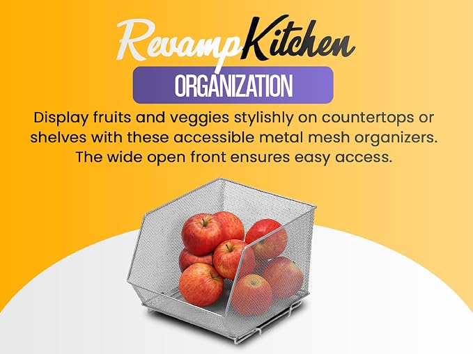 YBM HOME Kitchen Pantry Organizer Wire Baskets for Shelves, Cabinets, Pantry, Countertop, Mesh Open Storage Bin Metal Basket for Organizing Food Supplies, 6 Pack, 12.1x7.8x5.8