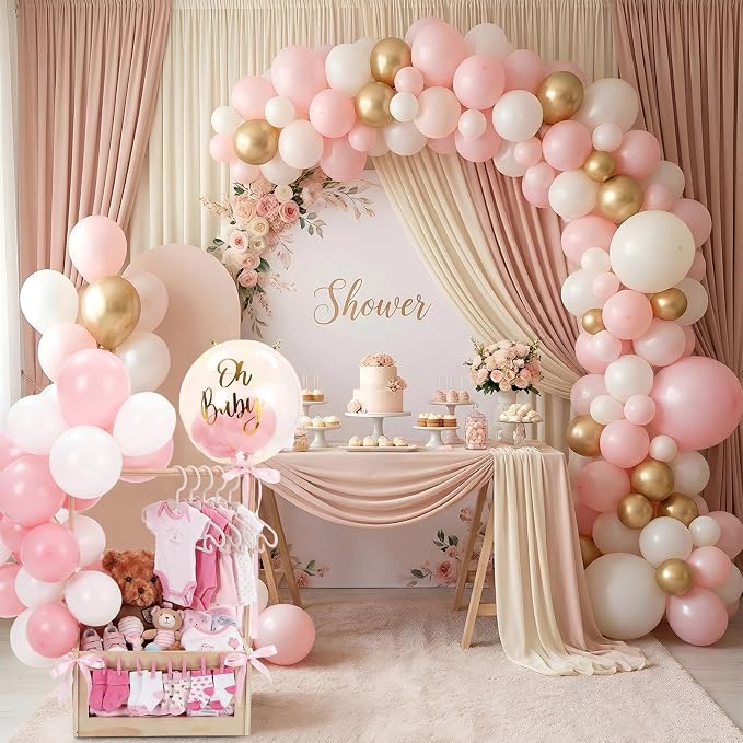 Wooden Baby Shower Crate Closet with Hanger Rack, Pink Bow Baby Gifts Basket with Balloon Accessories, DIY Babies Welcome Box for Pregnancy New Parent