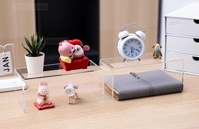 CLAY TONIC 4-Pack Large Acrylic Display Risers, 5MM Thick Stands, | For Kitchen Organization and Retail Display, Funko POP figures (10.25x 4x 4.25 Inch)