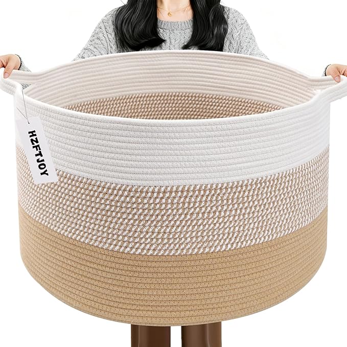 115L Large Blanket Basket,23.6"L x 23.6"W x 15.7"H Rope Woven Baskets with Handles, Toys Storage Bins,Laundry Basket Perfect for Living Room, Nursery,Bedroom,Home Organization,Yellow