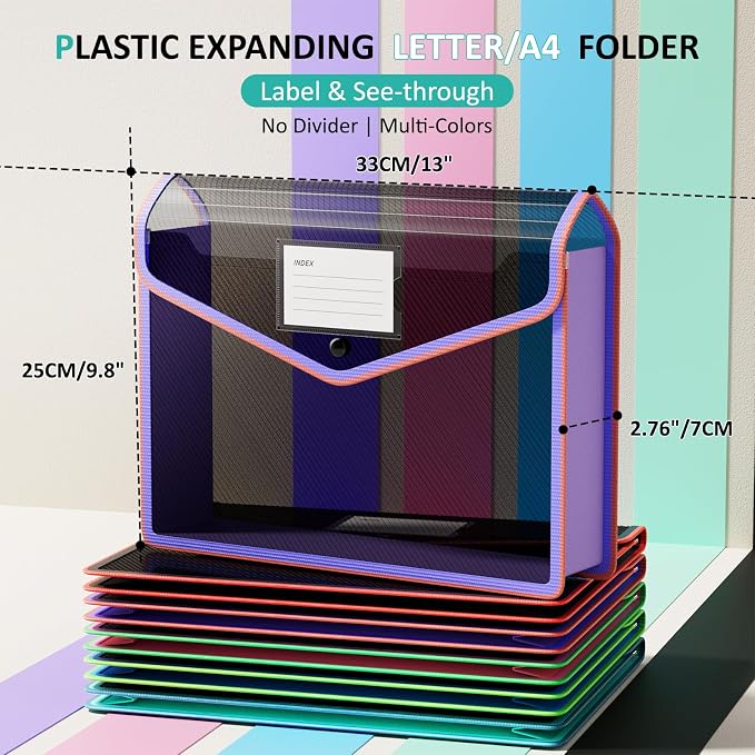 ThinkTex Plastic Expanding File Folder, Black Transparent Envelopes with Snap Closure,Suitable for Home, Office, School and Hospital, Large Capacity，No Dividers, Two-Tone, Fit Letter/A4 Size-5Pcs | with SnapSuitable for Home, Office, School and Hospita...