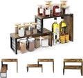 Kitchen Countertop Organizer, 2 Tier Corner Counter Shelf, Rustic Brown | Stackable, Expandable, Adjustable Cabinet Organizer Shelf, Spice Rack, for Kitchen, Coffee Station, Rustic Wood Grain