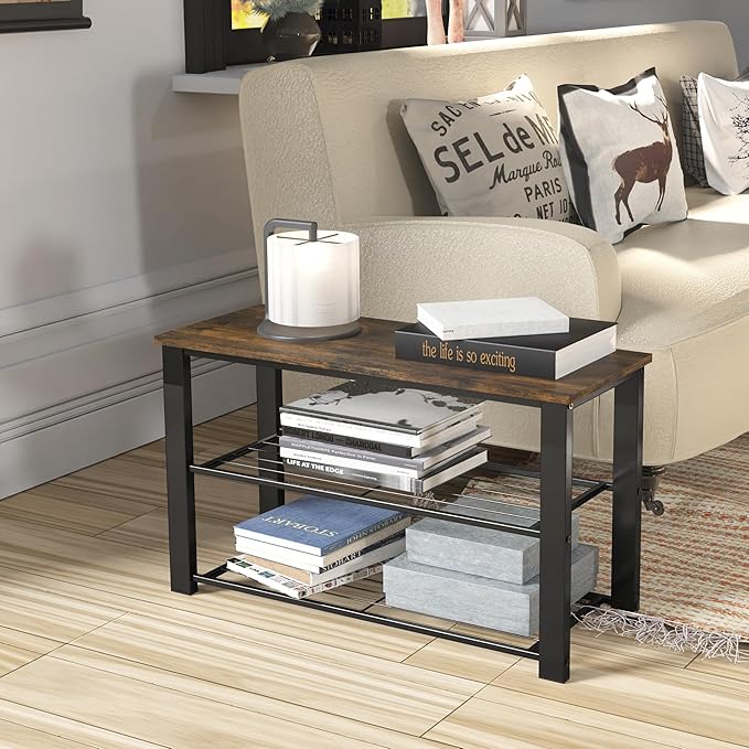 Simple Houseware Wood Top Shoe Storage Bench for Entryway, Rustic Brown