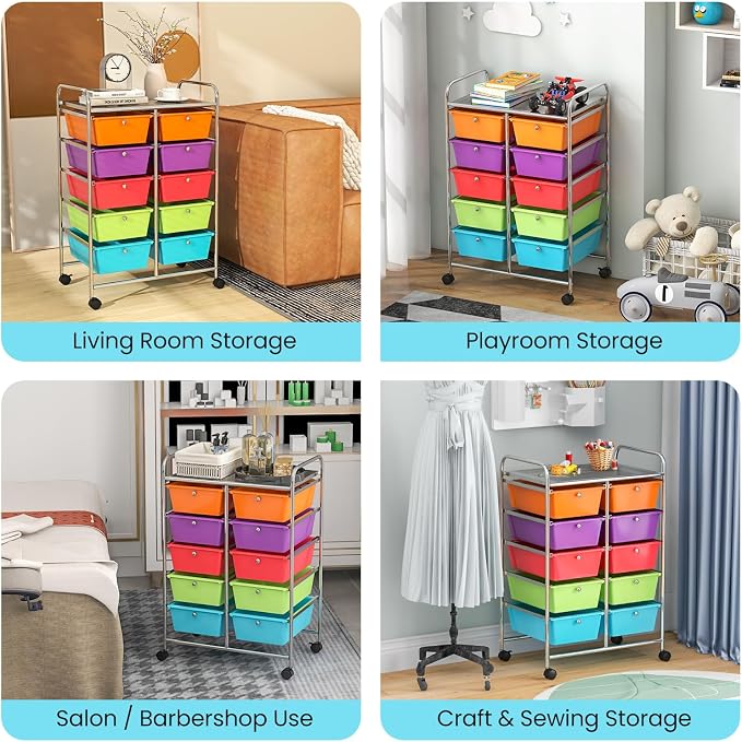 Moccha 10-Drawer Rolling Storage Cart - Storage Drawers Organizer with wheels for Craft Art Supply Paper Salon, Scrapbook Paper Tools, Under Desk Cabinet on Wheels for Classroom Office Home School