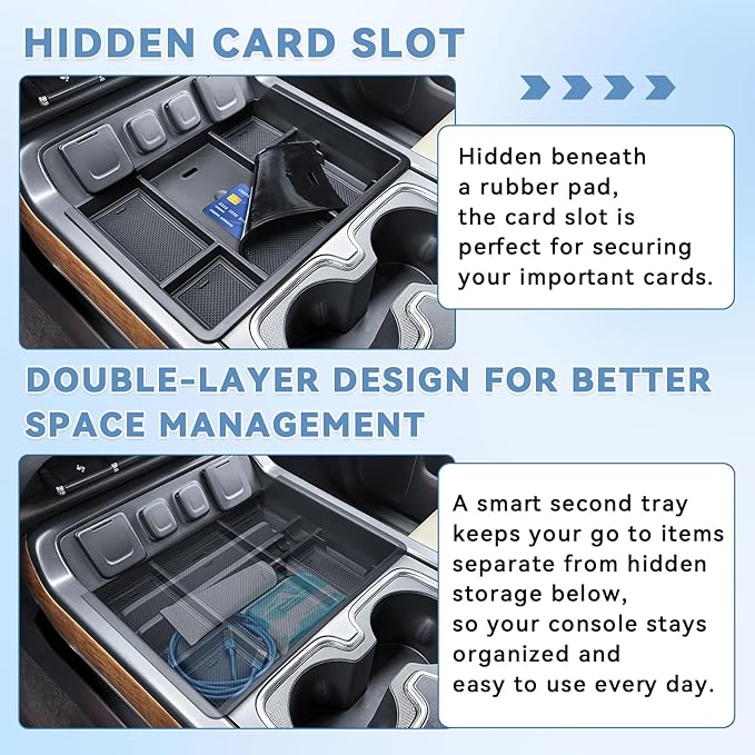 Center Console Organizer Tray for 2014-2018 Chevy Silverado/GMC Sierra 1500 | 2015-2019 Silverado/Sierra 2500HD/3500HD Accessories, Console Insert Tray Add Extra Storage, Full Console w/Bucket Seat ONLY