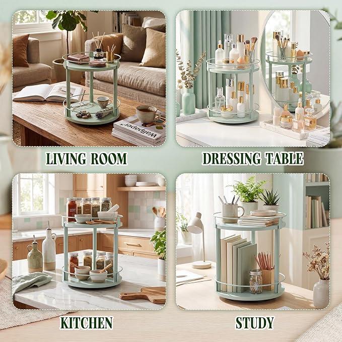 Mint Green Lazy Susan Organizer 2 Tier, Spice Rack Lazy Susan Organizer for Cabinet 10 Inch Rotating Spice Holder for Kitchen Countertop Pantry Dining Table Coffee Bar Storage