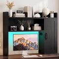 Desktop Storage Shelf, 37.4" Computer Desk Organizer 3-Tier Wood Desktop Storage Shelf Desk Hutch Dorm with RGB LED Light & Power Outlets for PC Gamers, Office, College Dorm Must Haves-Black