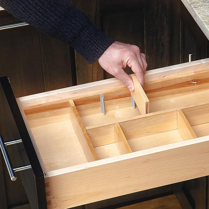 Rev-A-Shelf Customizable Drop-In Kitchen Drawer Organizer Kit for Large Utensils, Knick Knacks, & Cutlery Organization w/Adjusdable Clips, LD-4CT15-1