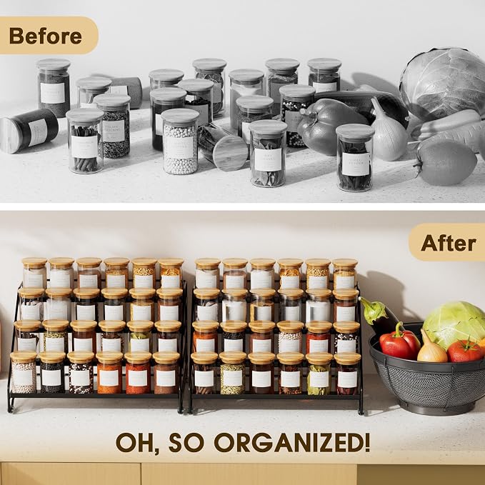 Jolitac 4-Tier Spice Rack Organizer, Depth Adjustable Step Shelf, Metal Spice Rack Perfect for Cabinet, Countertop & Pantry Storage | Enhances Kitchen Visibility and Organization | 1 Pack