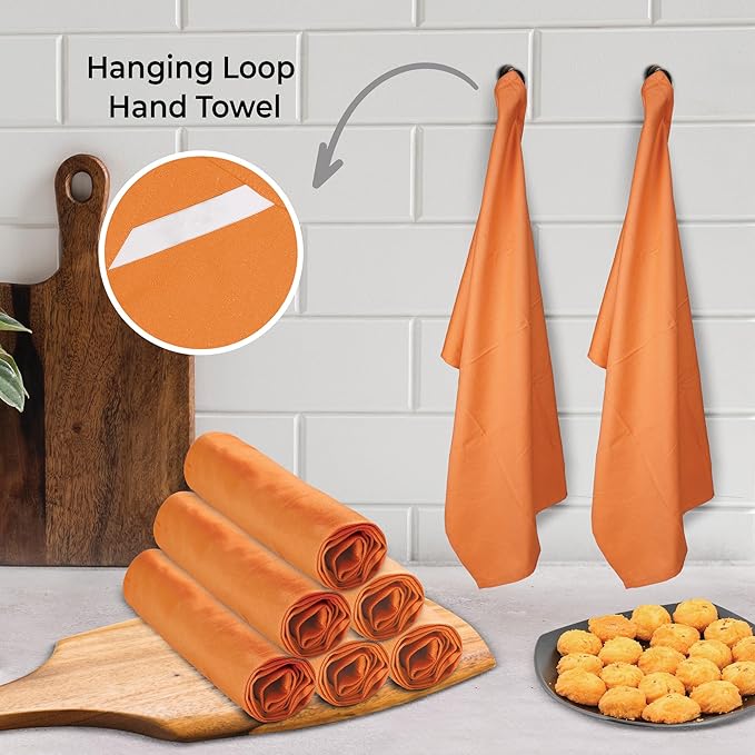 Urban Villa Kitchen Towels 100% Cotton Dish Towels for Kitchen(Set of 6) 20”x30” Dish Cloths Highly Absorbent Kitchen Linen Set with Hanging Loop Perfect for Drying Dishes Cleaning Hand Towels –Coral
