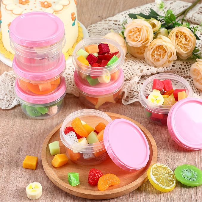 Sieral 36 Pack 8 oz Freezer Containers with Lids Reusable Deli Freezer Storage Containers Stackable Plastic Thick Twist Top Jars for Takeout Food Round Wide Mouth Lunch Snack (Pink)