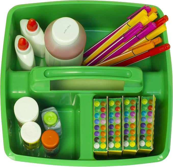 Storex 3-Compartment Small Caddy – Multipurpose Classroom Organizer with Handle, Green, 5-Pack (00951U06C)