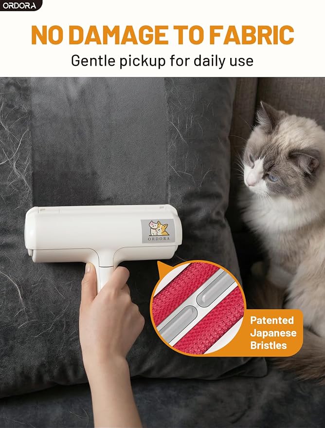 ORDORA Pet Hair Remover Roller, Reusable Lint Roller for Dog and Cat Hair | Portable Pet Hair Roller with Large Fur Bin for Couches, Bedding, Car, Rugs & Furniture, No Refills or Batteries, Pet Homes