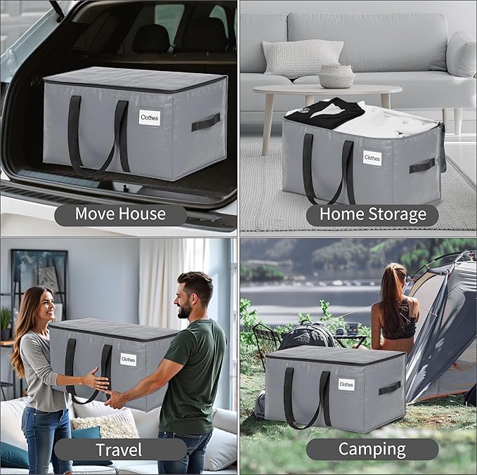 BAGAIL Heavy Duty Moving Bags with Strong Handle, Extra Large Moving Boxes, Storage Tote for Clothes, College Moving Supplies(Grey, 4 Pack)