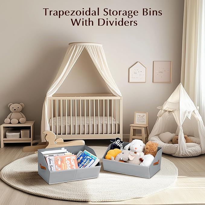Homsorout Closet Organizers and Storage Bins - 6 Pack Collapsible Divided Trapezoidal Cube Storage Bins Baskets For Organizing Clothes Blankets,Toys, Books, Towels(Light Grey)