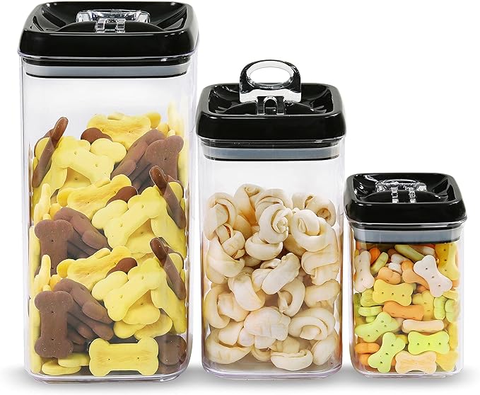 Felli Flip Tite Storage Container with Lid 6" XL Air Tight Ring Lock Top, Clear Acrylic Canister Set for Kitchen, Pet Cat Dog Food Treats (Nest-L, Black) NLQUA4-050(870191)