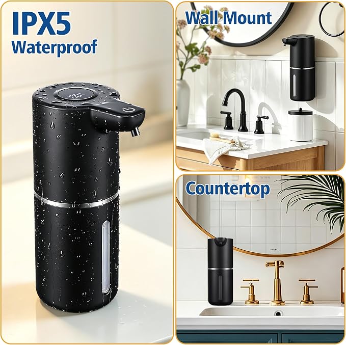 Automatic Liquid Soap Dispenser Touchless | USB Rechargeable Smart Hand Soap Dispenser, 4-Level Adjustable, 12oz Wall Mounted for Bathroom Kitchen(Black, Liquid)